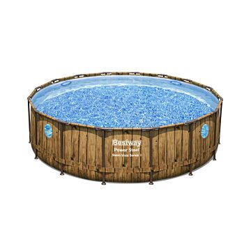 Bestway Power Steel Swim Vista zwembad set hout bruin rond Ø 488 x 122 cm
