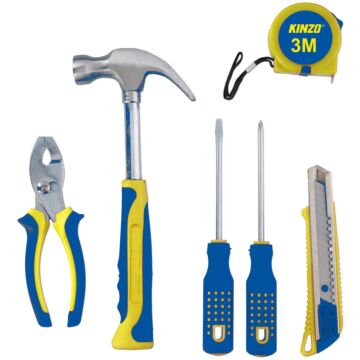 Kinzo 6-teiliger Werkzeugsatz - einschließlich Schraubendreher, Maßband, Hammer, Taschenmesser und Zange