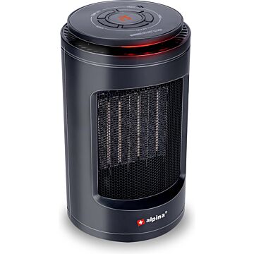 Ventilateur électrique Alpina compact et portable de couleur noire avec minuterie et thermostat numérique. Souffle de l'air chaud et froid.