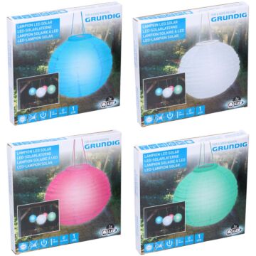 Grundig Solar Lampion LED - Zonnepaneel Lamp - 4 stuks - blauw / wit / groen / roze