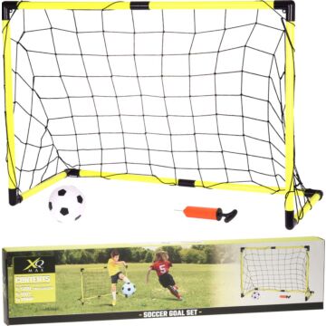 XQ Max Minigoal Set Large 90 x 45 x 64 cm - inkl. Ball und Fußballpumpe - Fußballtor schwarz/gelb