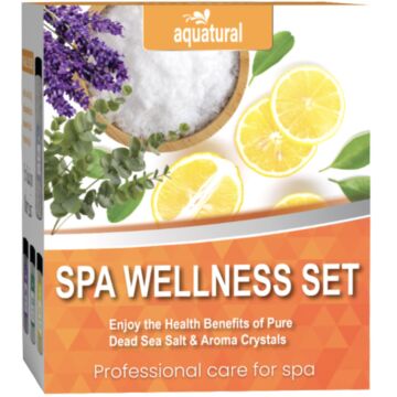Aquatural Spa Wellness Set mit aromatischen Badekristallen & Totes Meer Salz - Zitrone, Eukalyptus, Lavendel