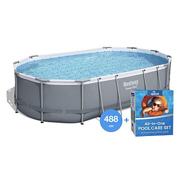 Bestway Power Steel Piscine 488 cm + Set d'Entretien Aquatural All-in-One Pool Care