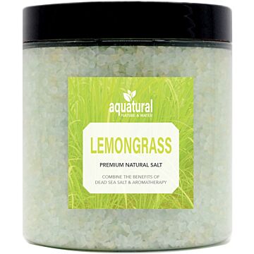 Aquatural Lemongrass Premium Natuurlijk Badzout. Dode Zeezout en Epsom zout mix in een 350 gram pot. Ideaal voor Aromatherapie en Meditatie.