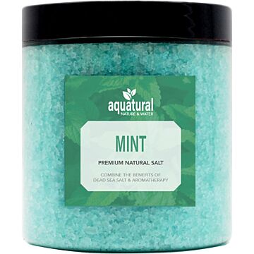 Aquatural Mint Premium Natürliches Badesalz. Eine Mischung aus Salz aus dem Toten Meer und Bittersalz in einem 350-Gramm-Gefäß. Ideal für Aromatherapie und Meditation.