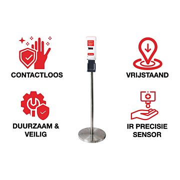 Neilsen No Touch Desinfectiezuil met sensor en automatische dispenser – incl batterijen en 1 liter sanitizer handgel